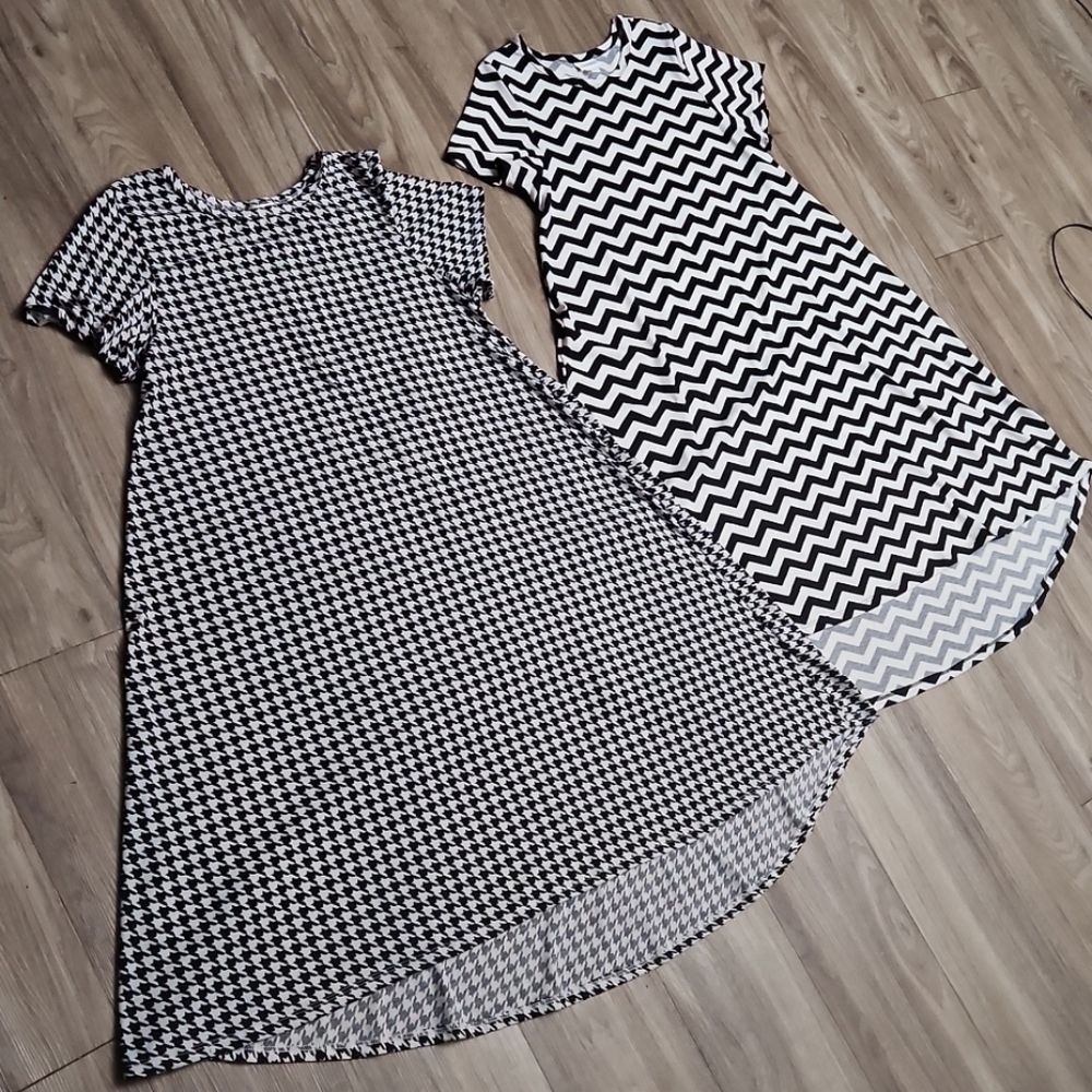 ❤️ LuLaRoe Carly High Low Short Sleeve Dresses Black White Houndstooth Chevron🔆
